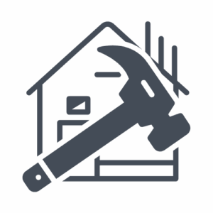 Haus mit Hammer-Symbol, das Renovierung oder Bau darstellt